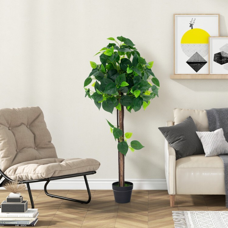 45″Artificial Silk Tree Potted Plant Artificial Hydrangea Tree w/Real Wood Trunk