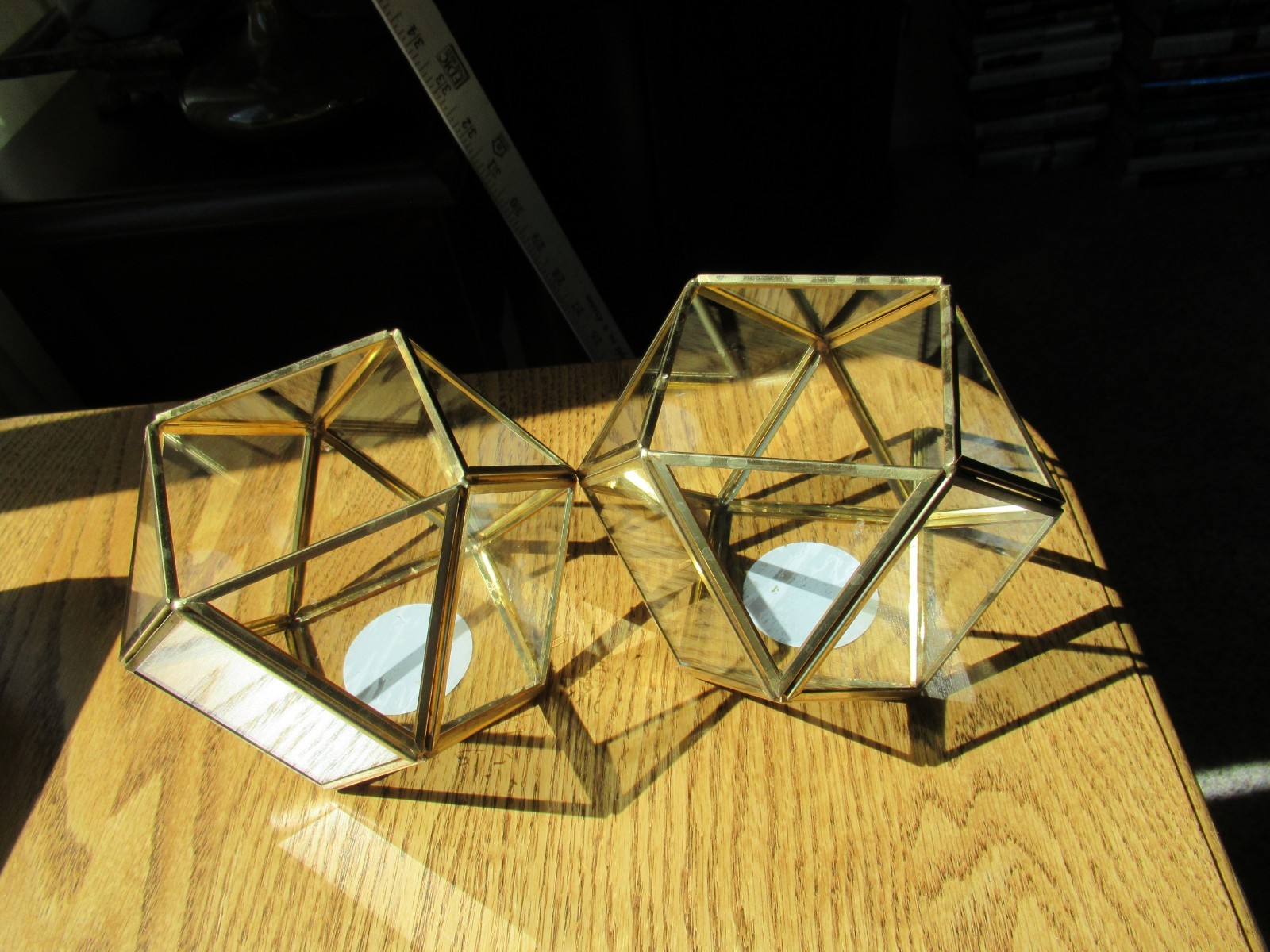 2 Gold Geometric Glass Terrarium Hexagon Shaped Approx 4″ by 6″
