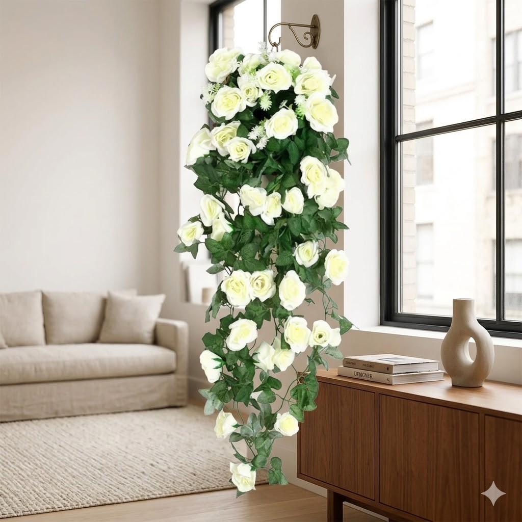 White Rose Flower Garland 90cm Artificial Hanging Vine Home Wedding Decor