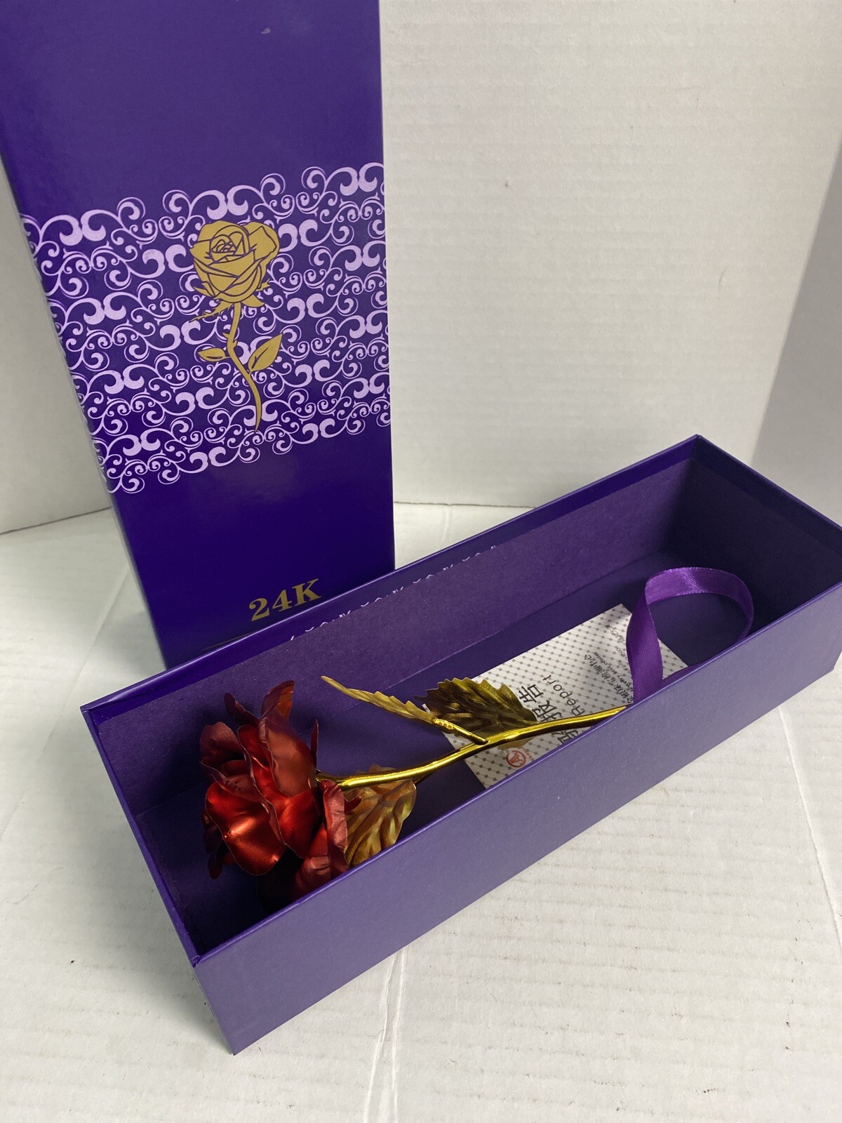 24K Golden Rose FlowerDipped in Gold with Gift Box Red