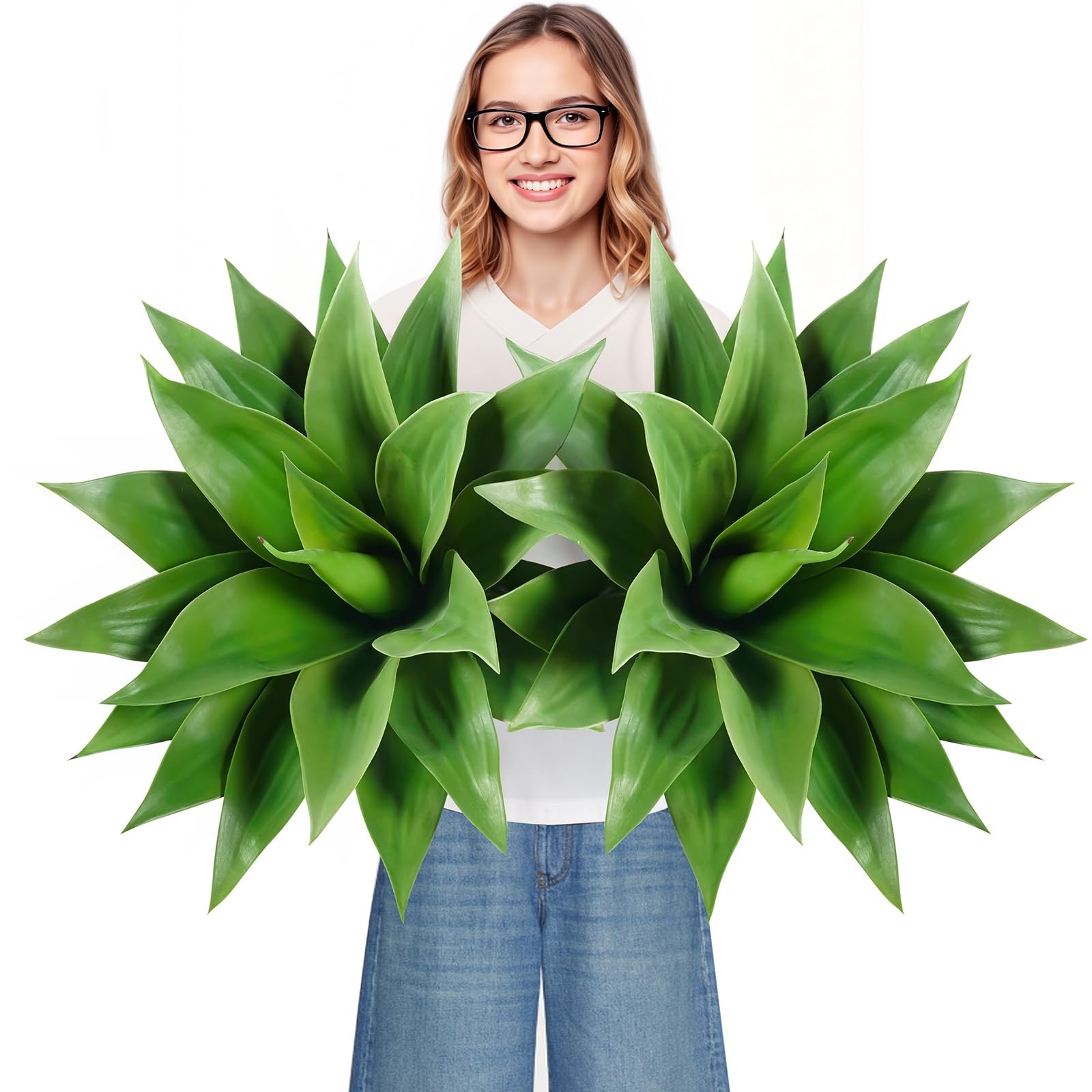 28 Inch Artificial Agave Plants Outdoor Set, Large Fake Plants Indoor for Hom…
