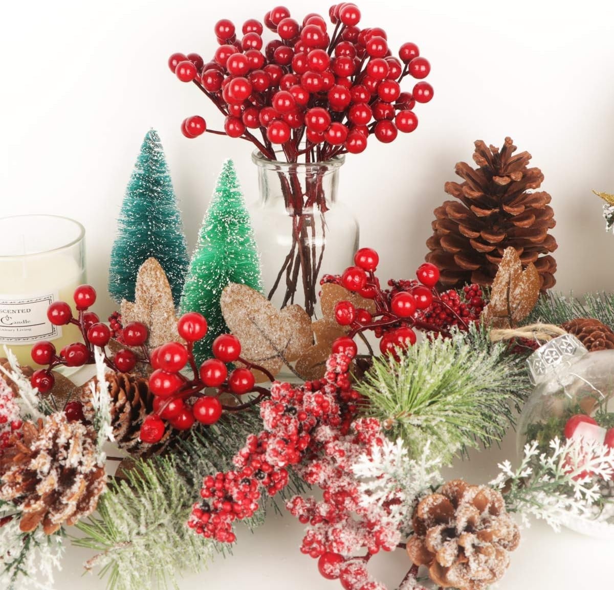 20 Pack 7 Inch Artificial Red Berry Picks for Christmas Tree Burgundy Red Ber…