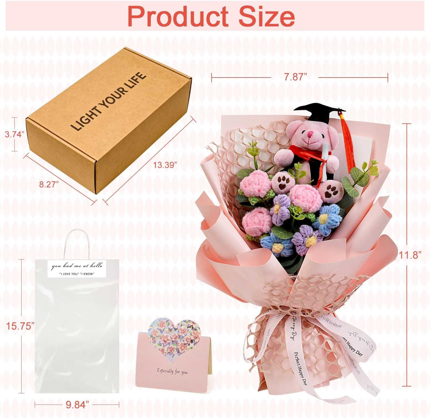 Handmade Crochet Flower Bouquet – Sunflower Rose Bear for Graduation & Gifts