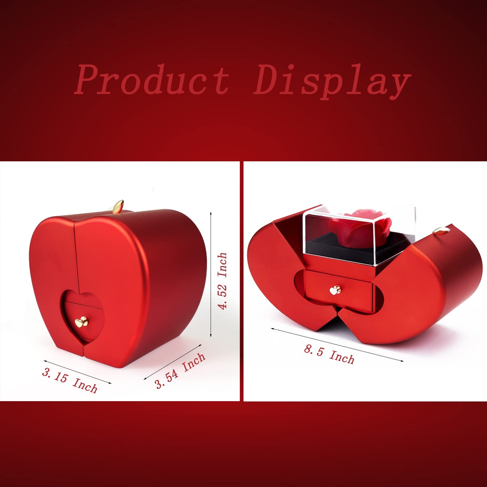 Preserved Red Rose Openable Apple-Shaped Storage Box with Angel Wing Jewelry …