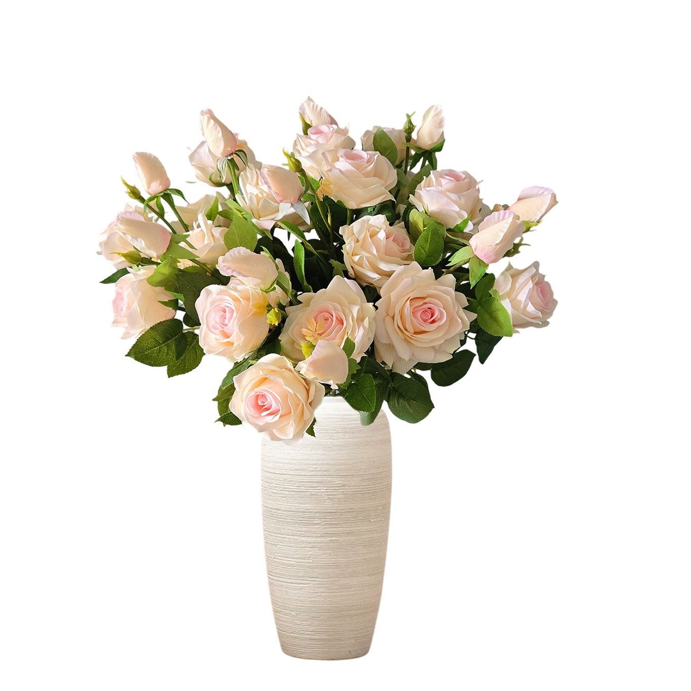 4Pcs Artificial Long-Stem Roses,3 Heads Each,2 Fully Bloomed,Lifelike Realistic