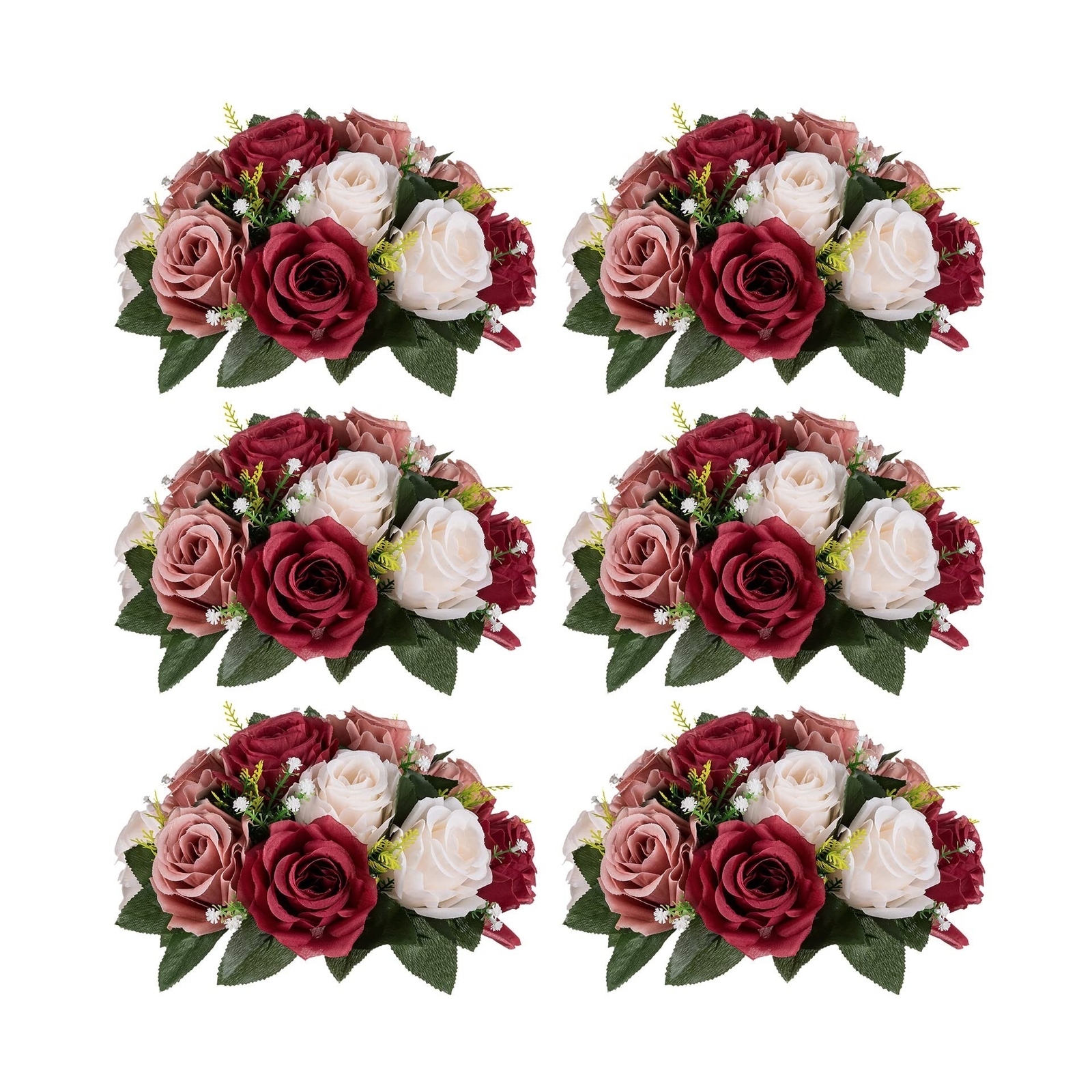 Nuptio Artificial Flower Centrepieces for Tables – 6 Pcs Burgundy & Dusty Ros…