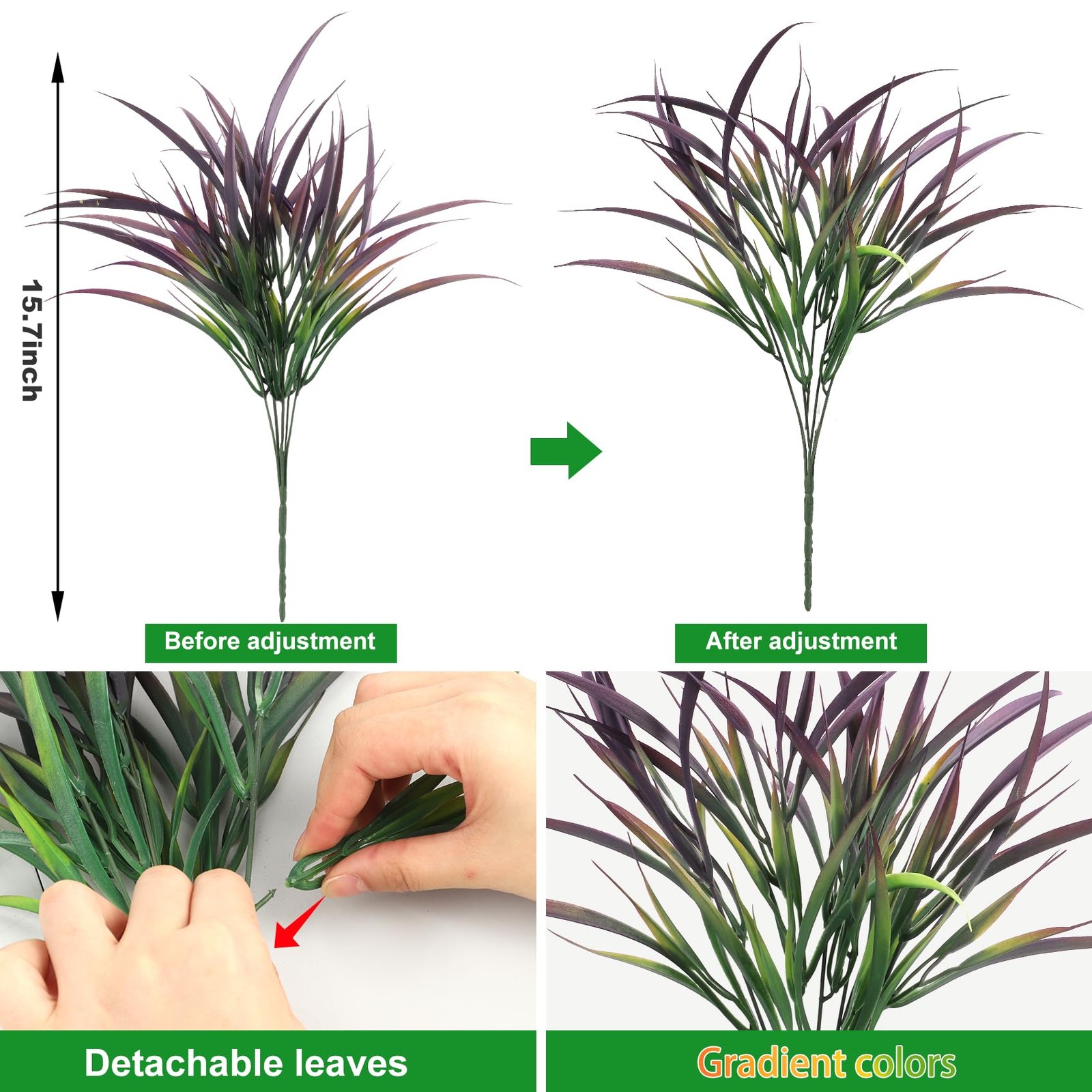 Ouddy Decor 16 Bundles Artificial Plants Outdoor Fake Grass Greenery Stems UV