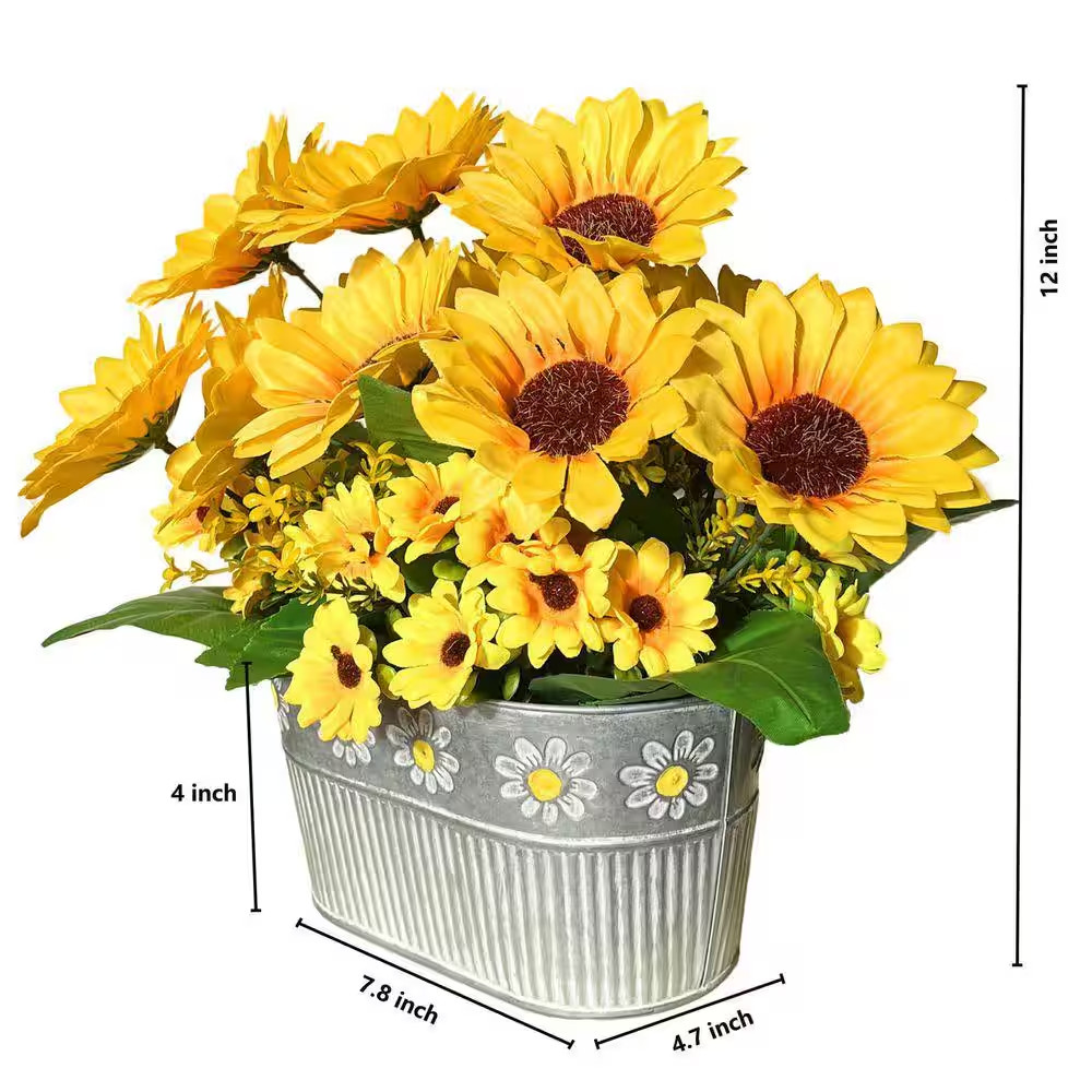 Rustic Artificial Sunflowers 11 In. Yellow Floral Table Centerpiece Branch Décor