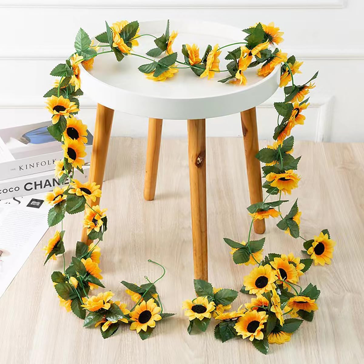 2 Pack Artificial Sunflower Garland Faux Silk Decor Sunflower Vine Hanging Flowe