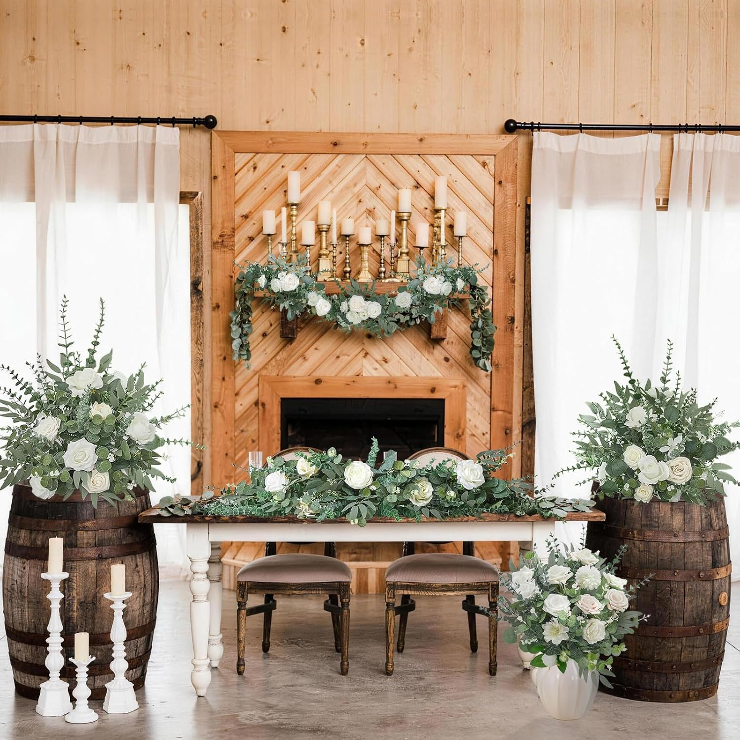 Artificial Eucalyptus & White Roses – 110 Pcs for Wedding Decor & Bouquets