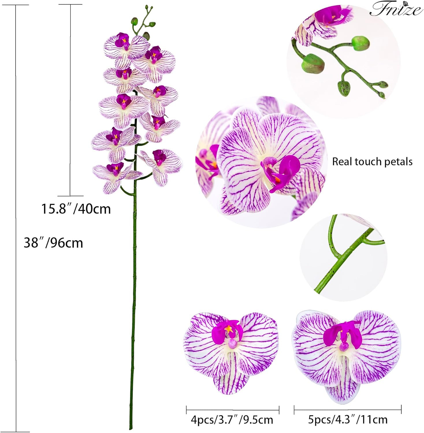 Faux Orchid Stems Artificial Flowers Phalaenopsis 38 Inch 2Pcs Real Touch Latex