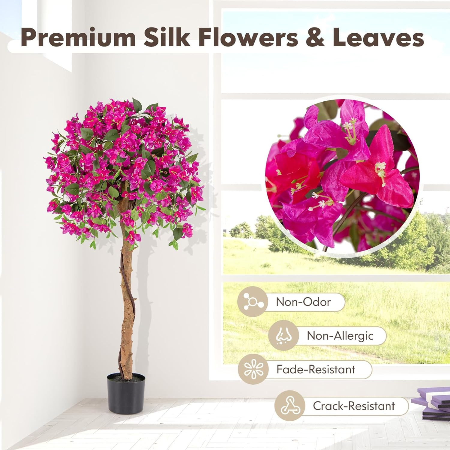 53” Bougainvillea Artificial Tree – 2 Pack Faux Silk Flower Plants