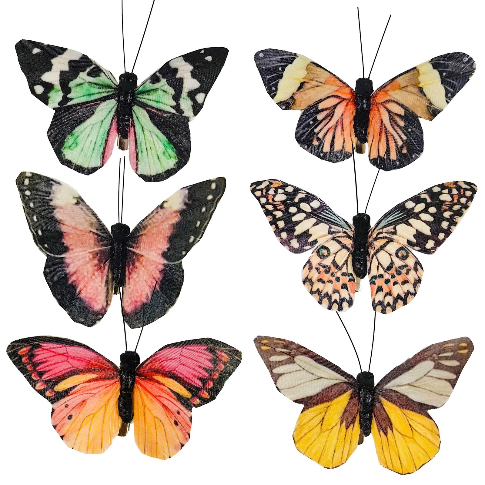 -Feather Butterfly for Craft Decoration Set of 12 with Clip 6 Color Wedding H…
