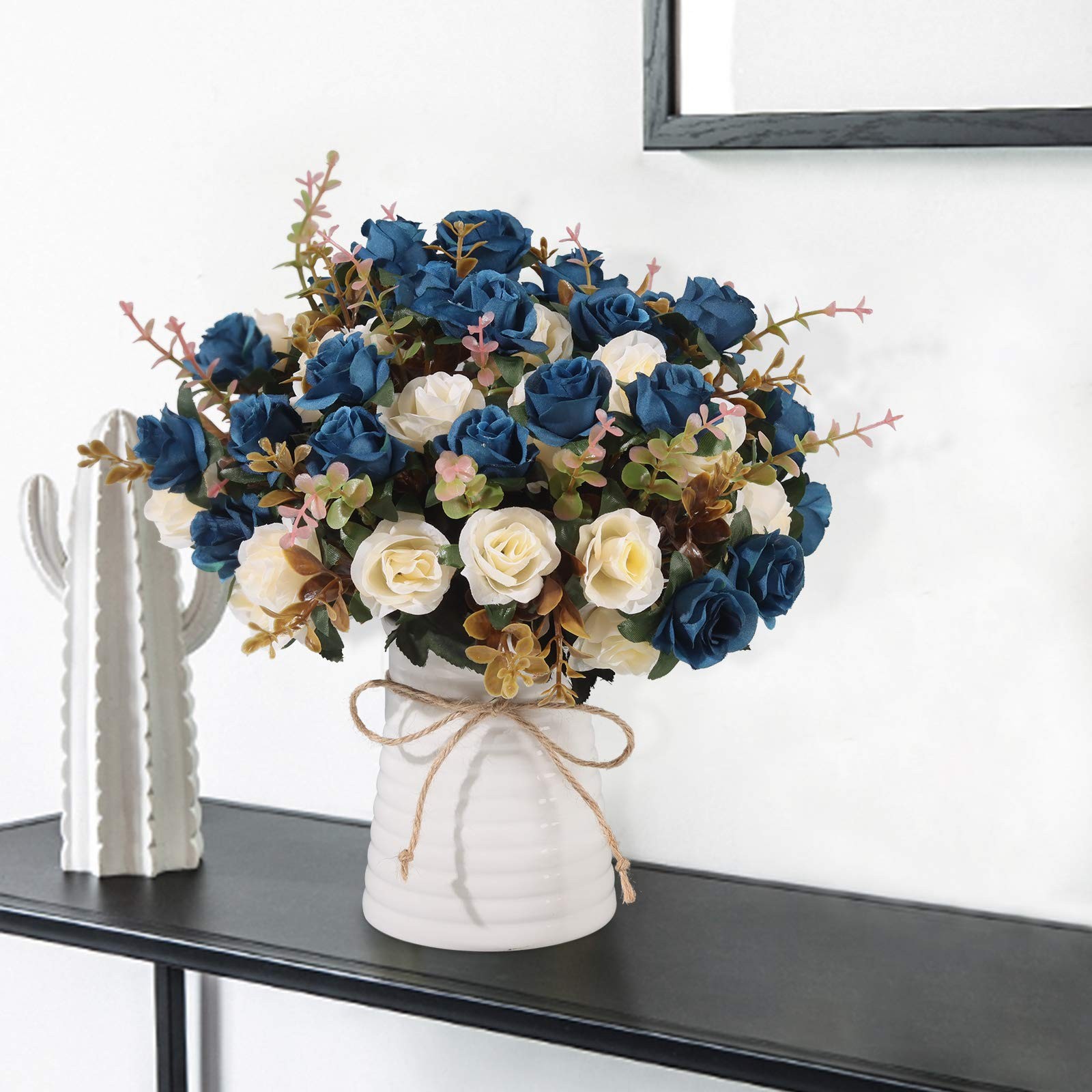 Lifelike Artificial Rose Bouquets And Ceramic Vases Fake Silk Roses Suitable For