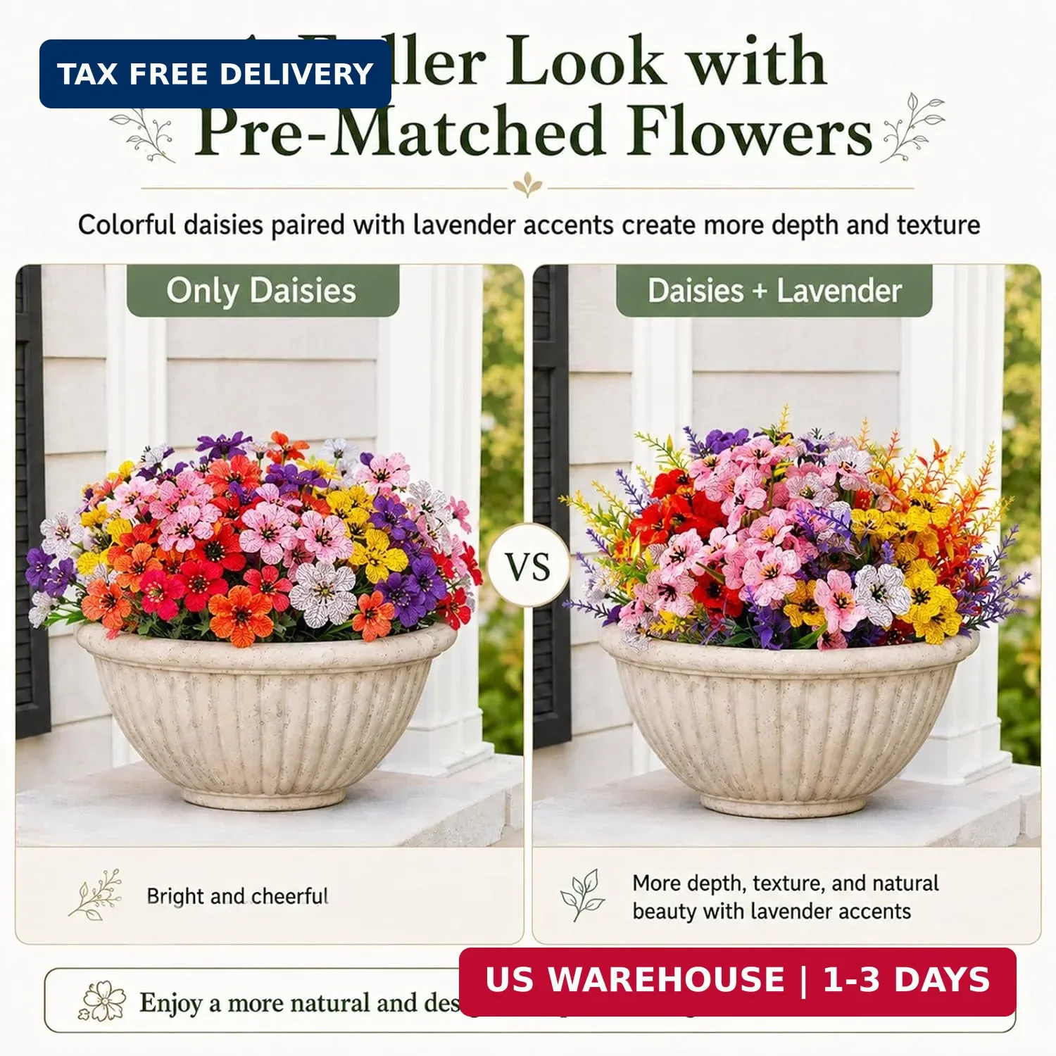 24 Bundles Artificial Flowers for Outdoors, UV Resistant Fake Flowers Faux Plant