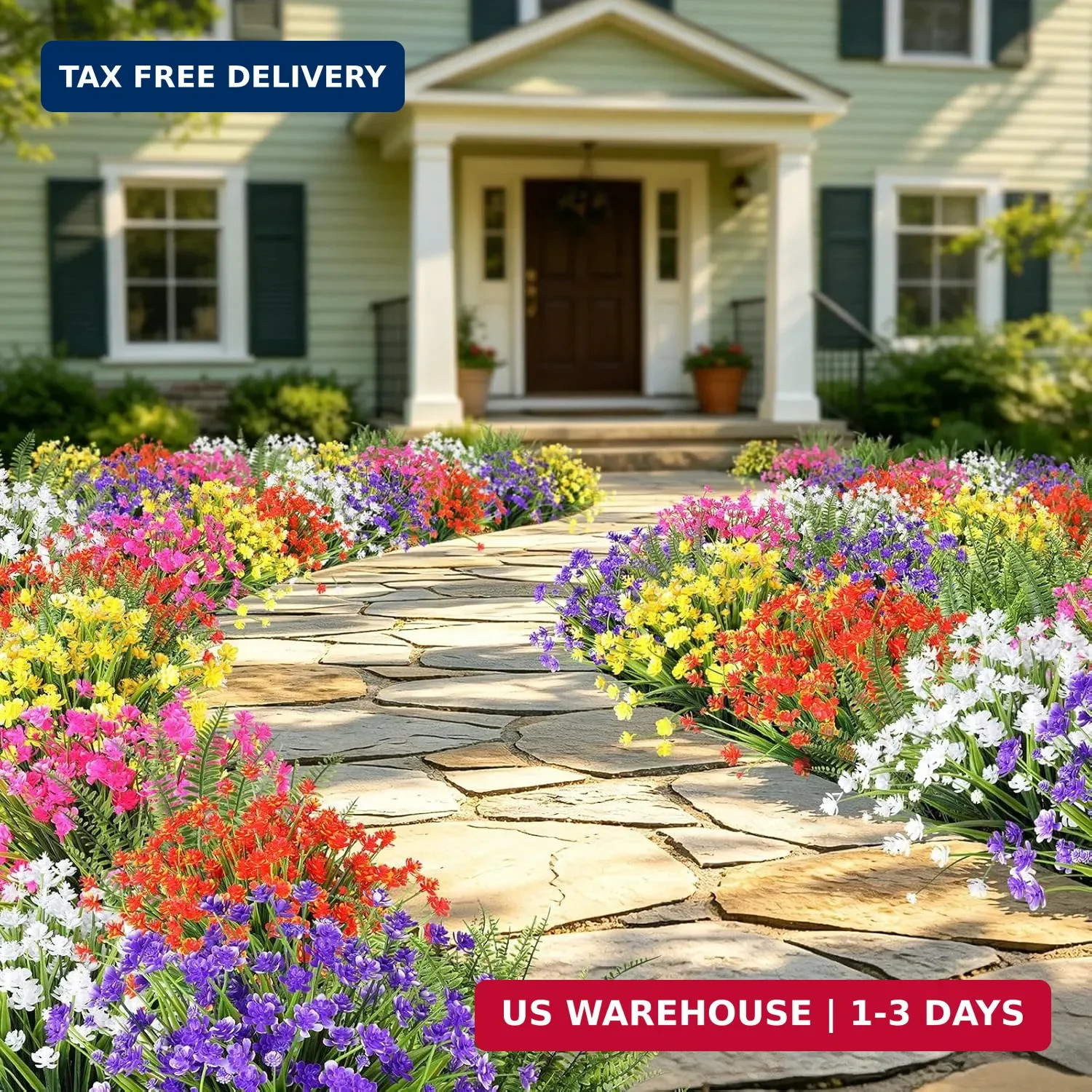 24 Bundles Artificial Outdoor Flowers, UV Resistant Faux Flowers for Outdoor Pla