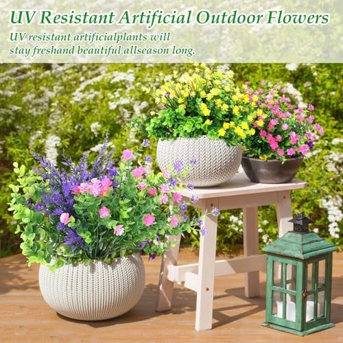 Bundles Realistic Artificial Flowers for Outdoors, UV Resistant No Fade Fake 20