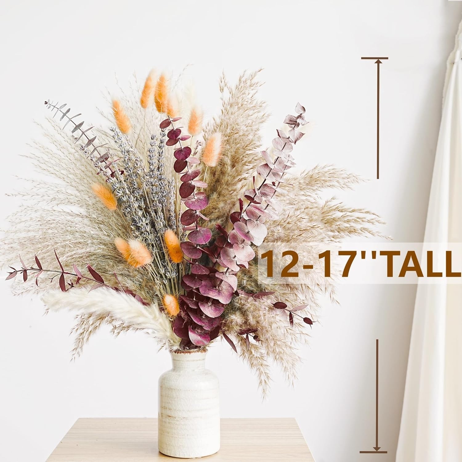 Fall Dried Flower Bouquet with Pampas Grass, Orange Bunny Tails, Lavender & Red
