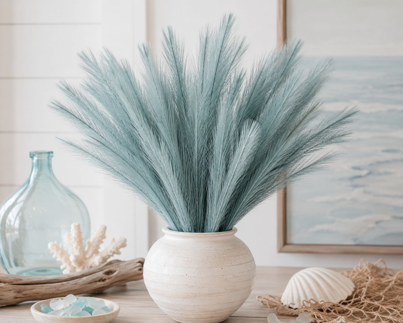 Smoky Teal Faux Pampas Grass Blue Pampas Stems Coastal Decor Boho Decor Wedding