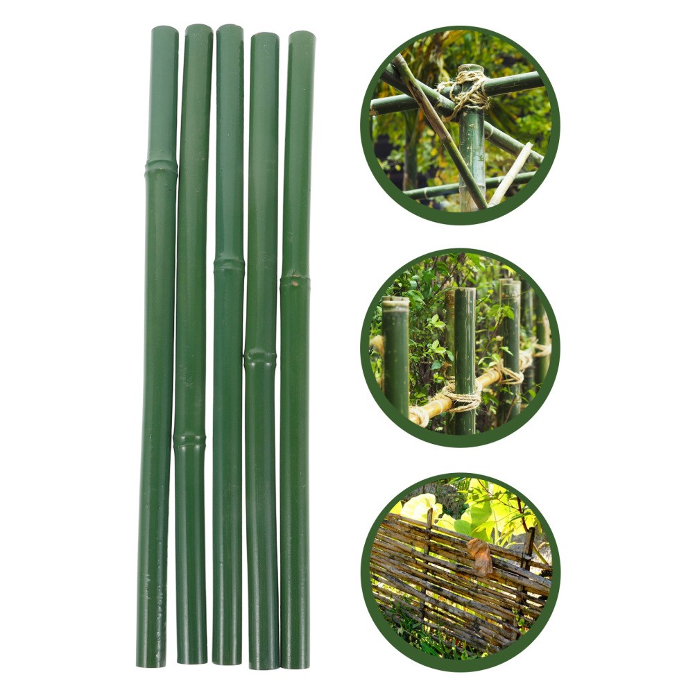 5 Pcs Fake Bamboo Poles Green 40 cm Plastic Plant Support Stakes Outdoor