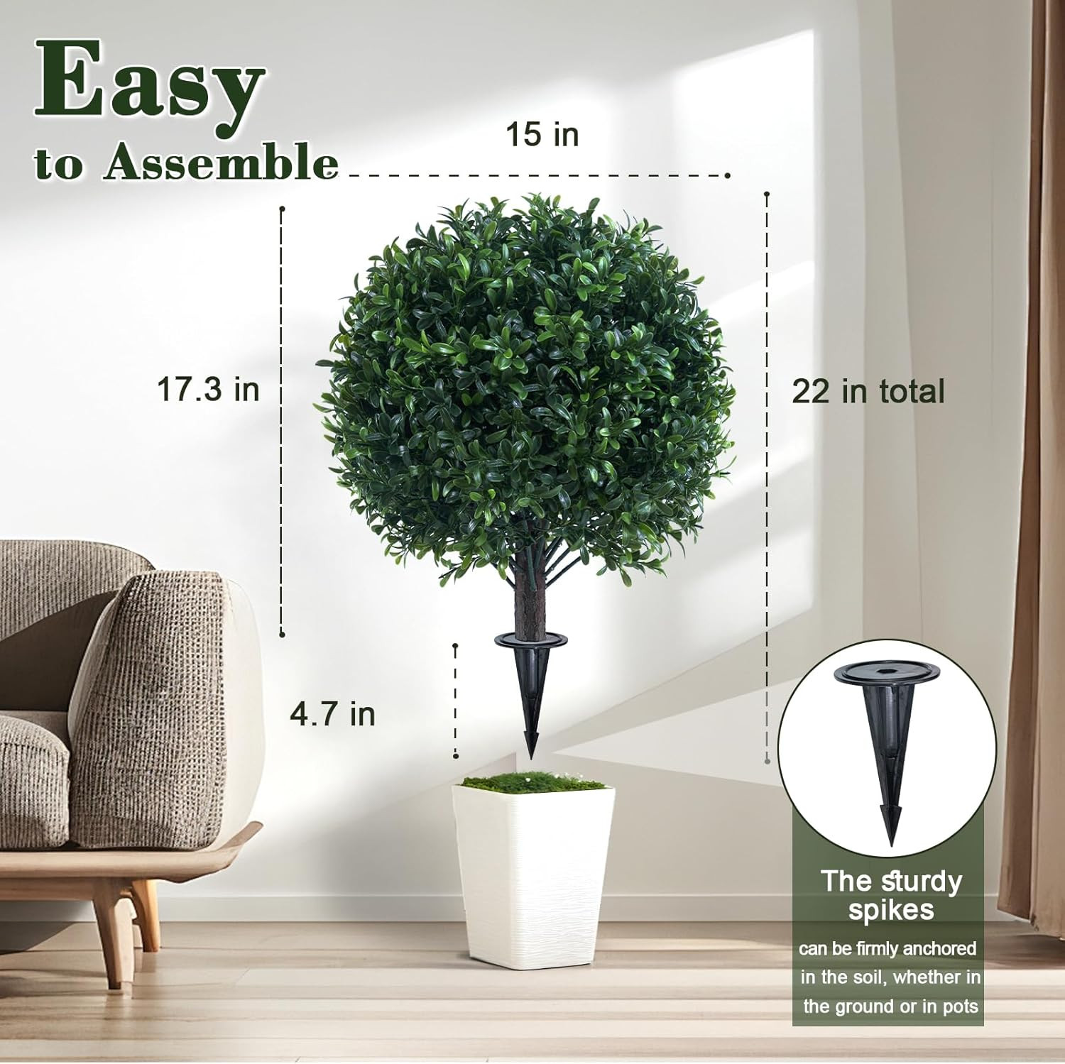 Artificial Boxwood Topiary Ball Bush Set of 2 Outdoor UV Resistant 22″