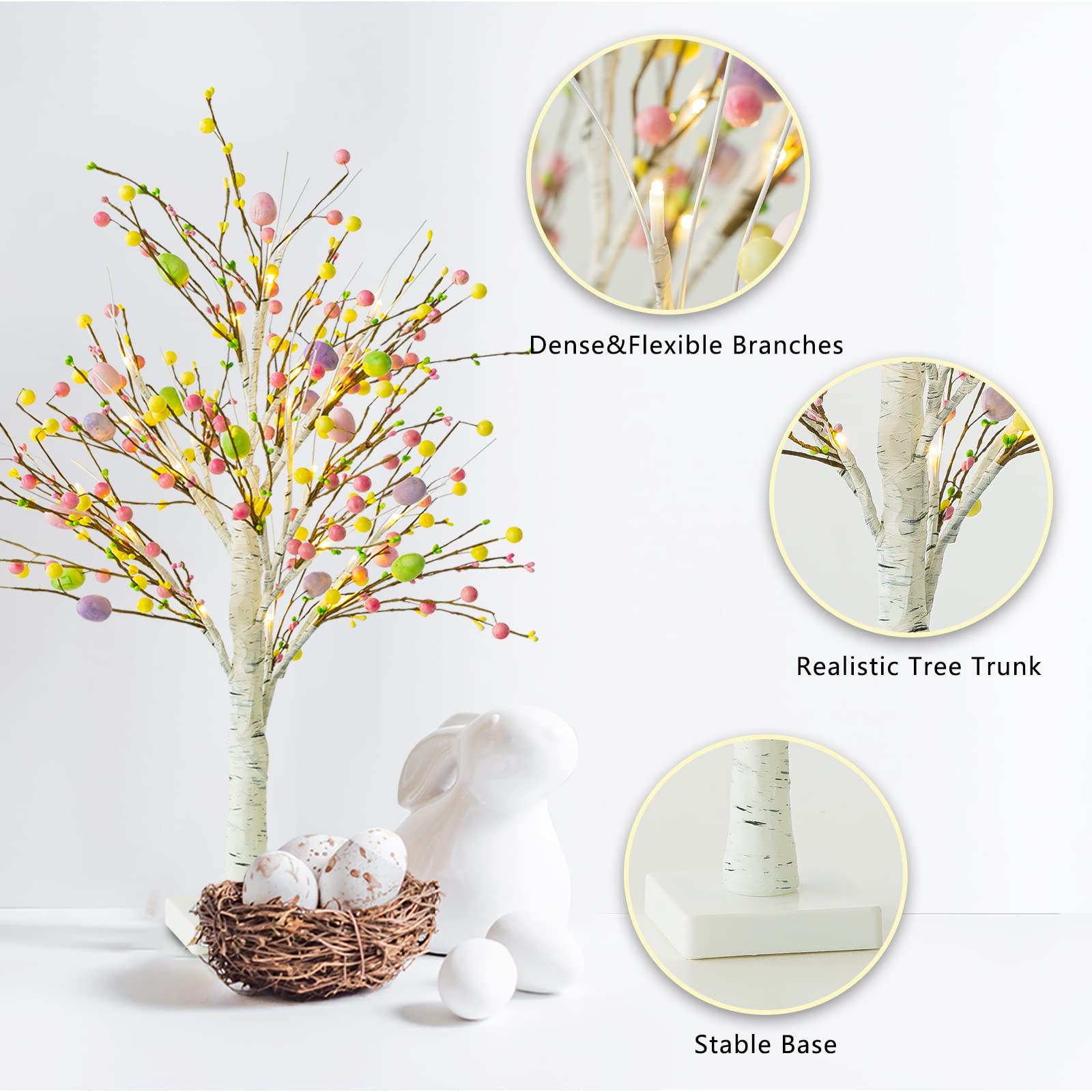 Ethlomoer Easter Decorations, 2 Pcs 25 Inch Pre-Lit Green/Pink/Purple/White