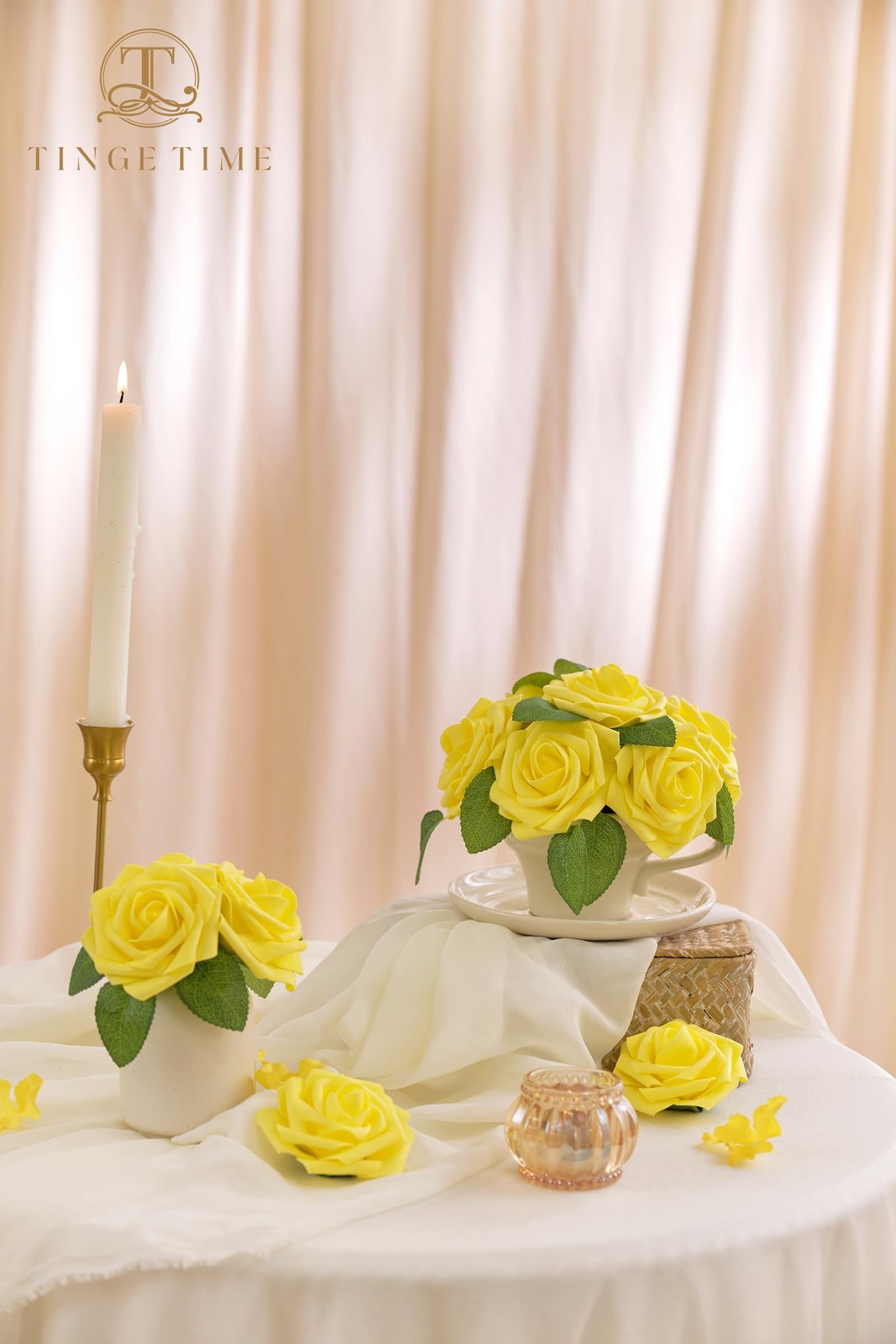 25 PCS Yellow Artificial Foam Rose Flowers Realistic DIY Wedding Bouquet