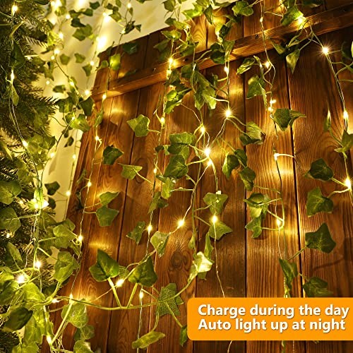 Solar Vine String Lights, 33ft 100 LED Solar String Lights, 8 Warm White-Ivy
