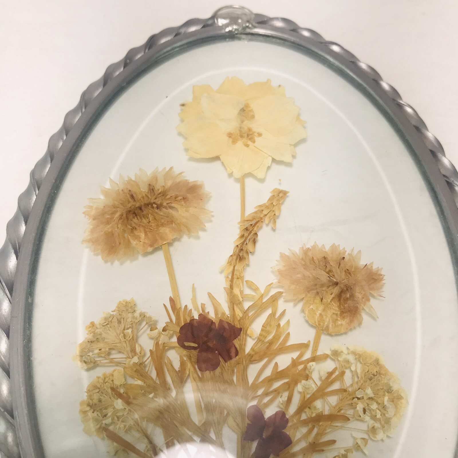 Vintage Lasting Impressions Real Dried Pressed Flowers In Glass Pewter Frame