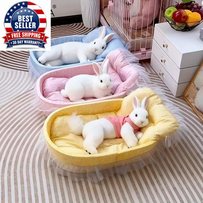 1PCS Soft Cute Bunny Princess Nest – Fluffy Rabbit Bed with Lace Edges, Cozy Plu