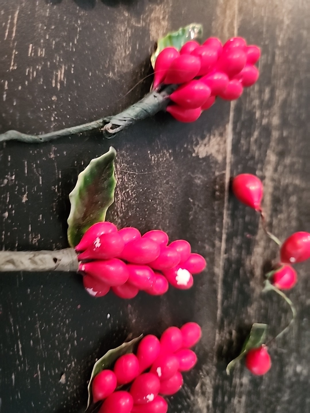 Vintage Asian Lacquered Red Berry Clusters Hand Wired Wrapped on Mini Stakes 5