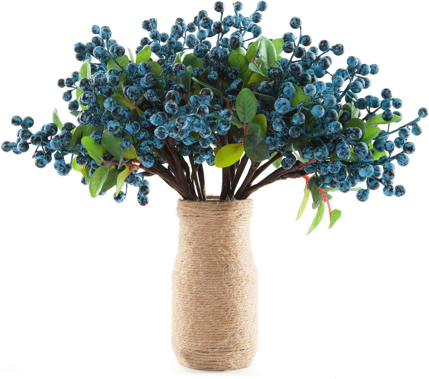 Artificial Blue Berry Stems Pack of 20 Fake Blue Berries with Green Leaves 9.8 I