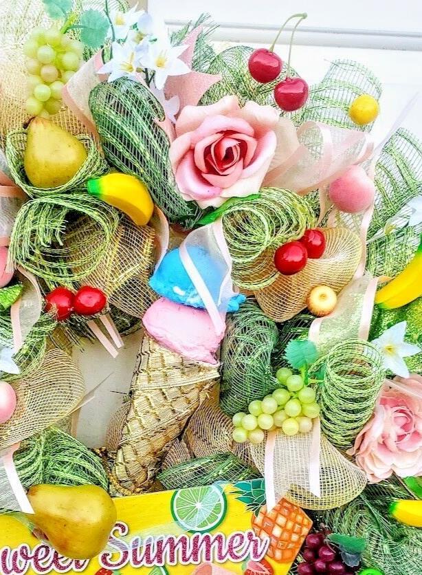 Summer Wreath Large 24″ Handmade Deco Mesh Front Door Ice Cream Cone Decoration
