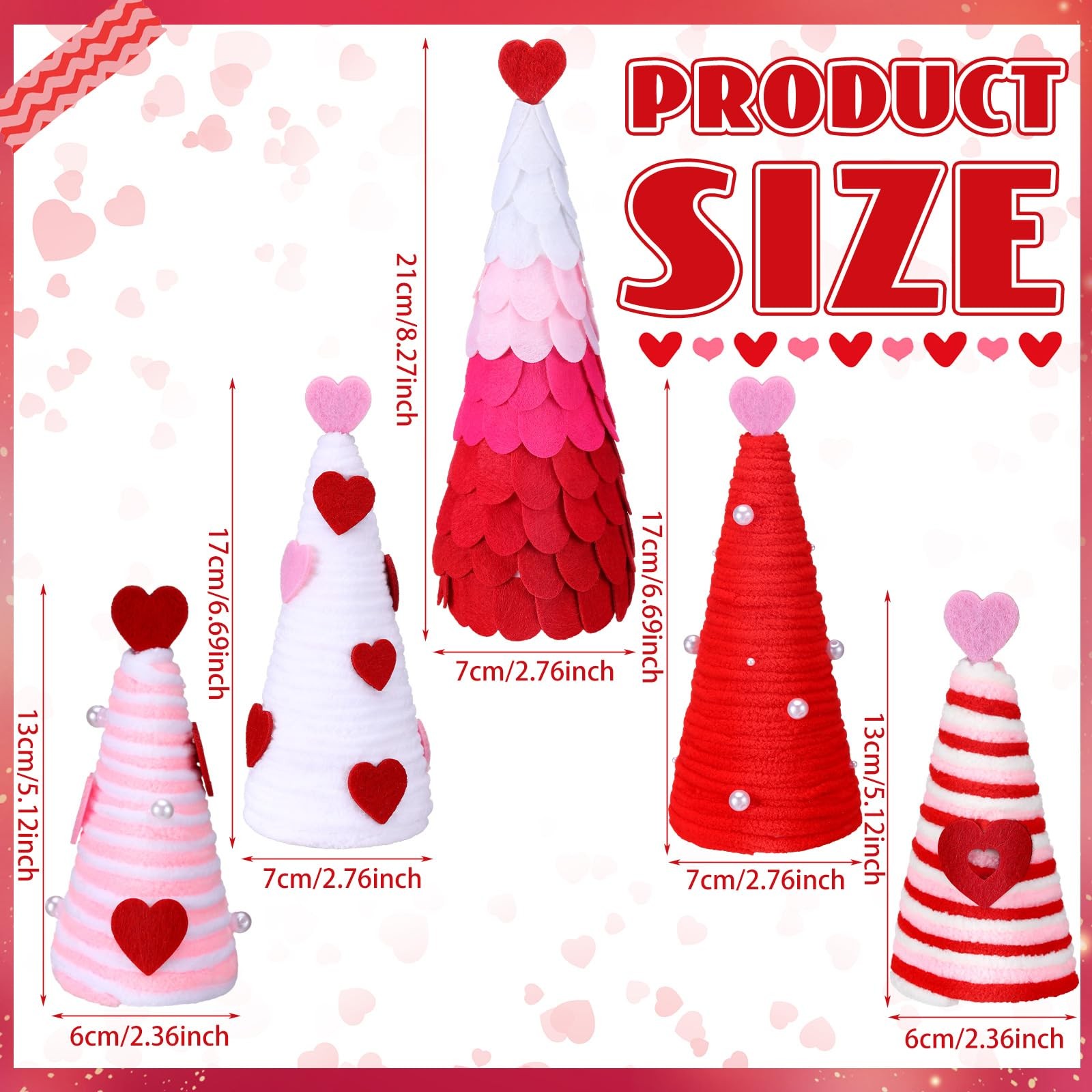 5 Pcs Valentines Day Tree, Pink White Red, Yarn Wrapped, Heart, Centerpieces