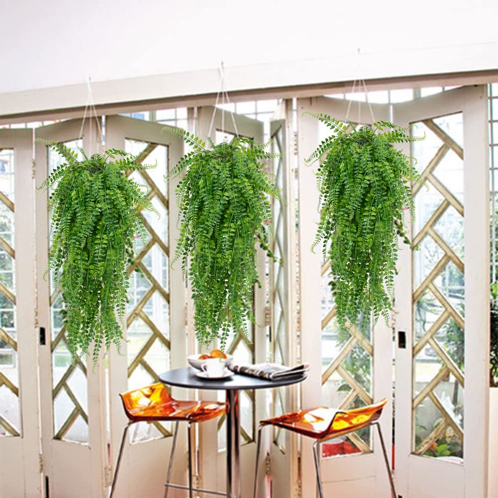 Artificial Hanging Plants Fake Plants Ferns Faux Hanging Plants for Patio Por…