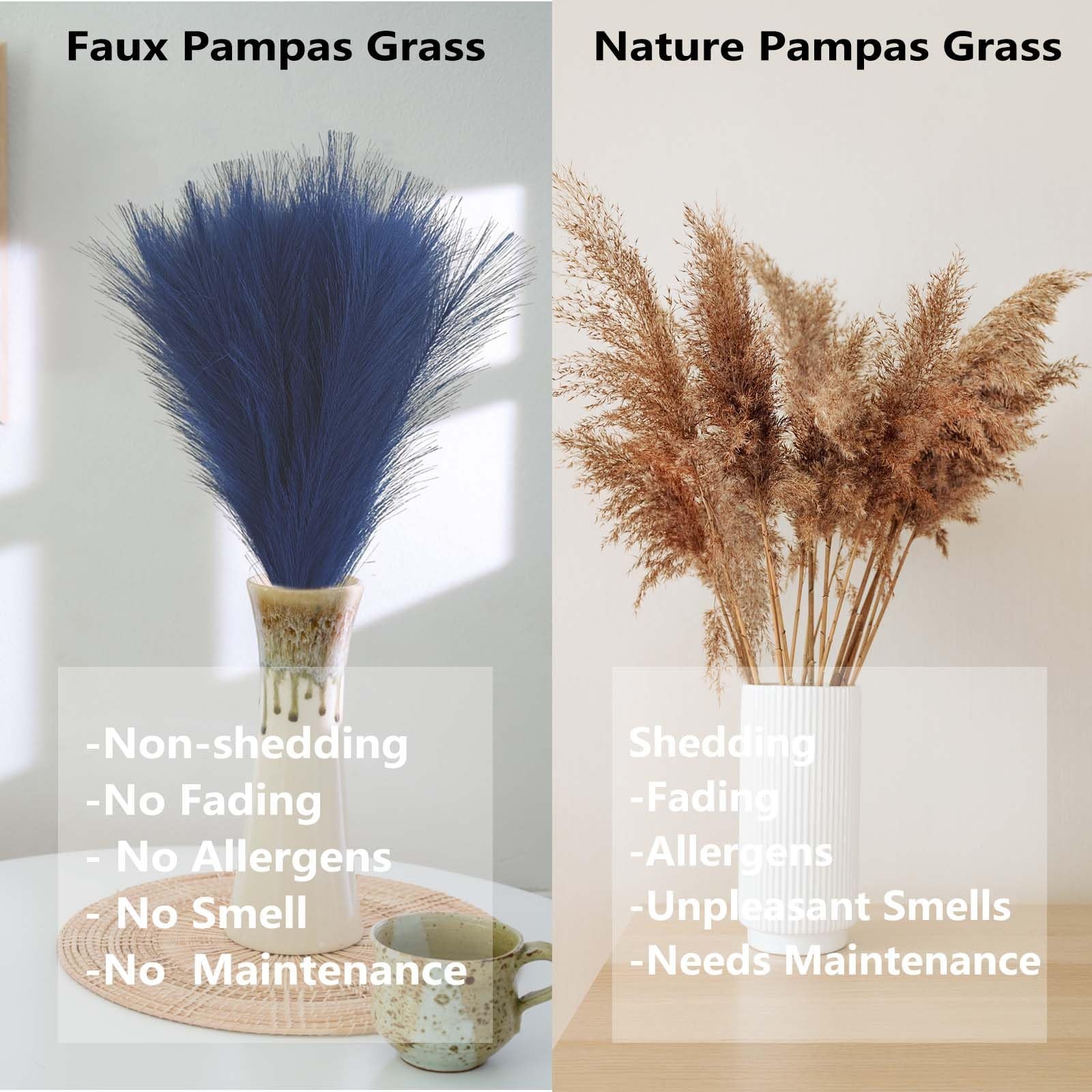 Blue Pampas Grass Decor, 30 Pcs 17″ Navy Blue Flowers Short Fluffy Artificial…