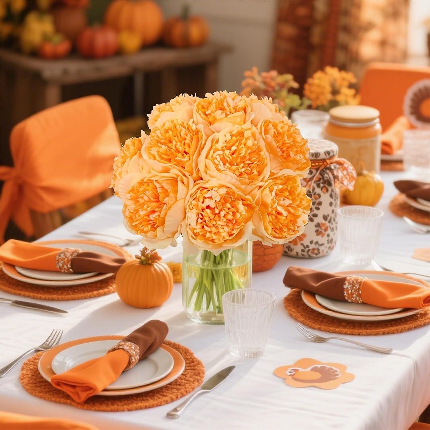 Stunning 10pcs Orange Artificial Peonies – Perfect for Seasonal Decor & Events