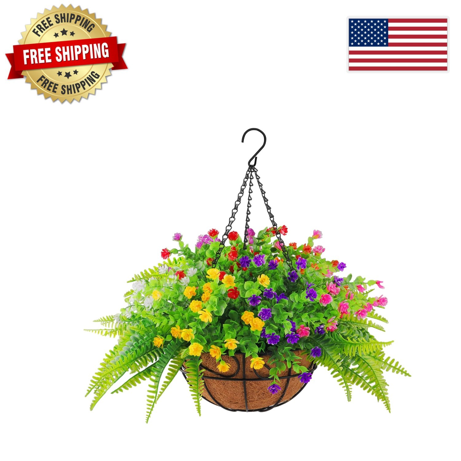 UV Resistant Artificial Hanging Plants with Coconut Basket for Vibrant Decor