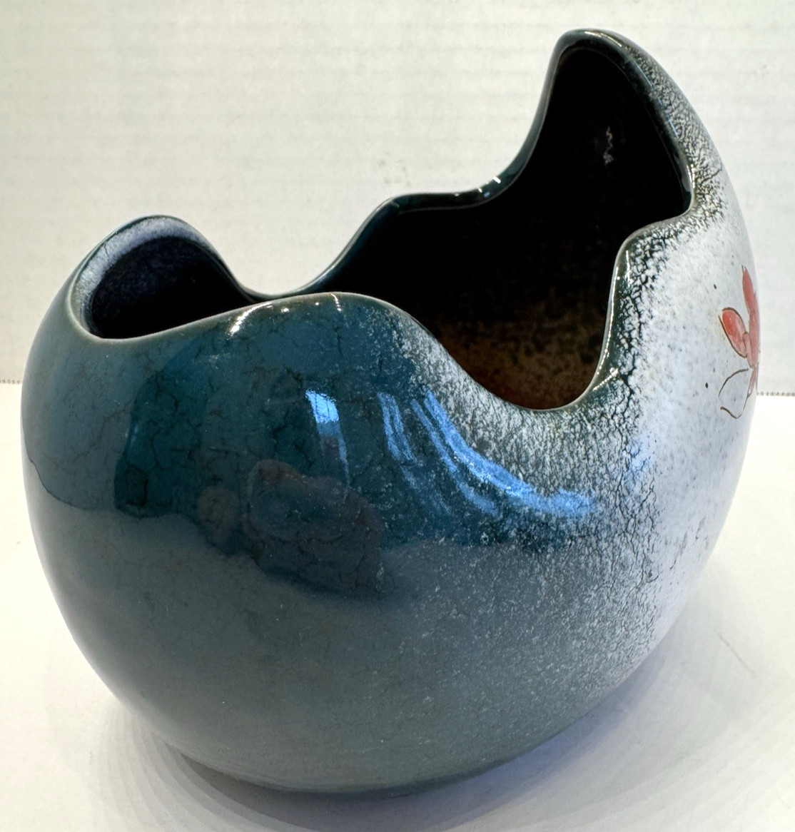 Egg Crack Orchid Succulent Plant Pot Teal Green Floral Ceramic Planter 5.5″