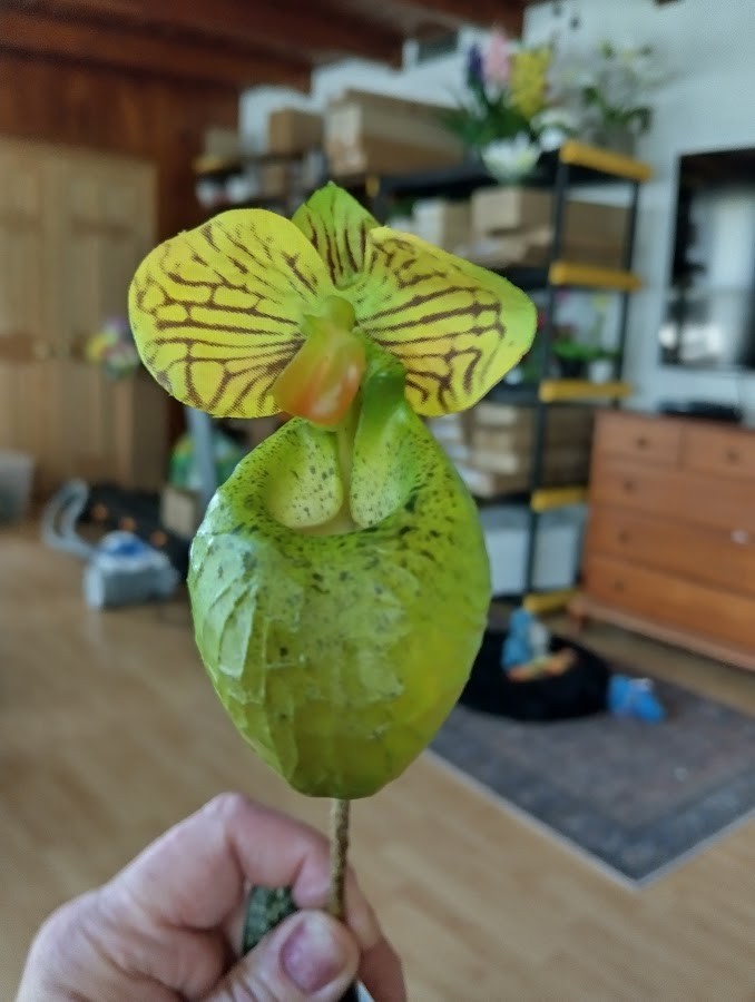Mini Artificial Paphiopedilum Lady Slipper Orchid YELLOW