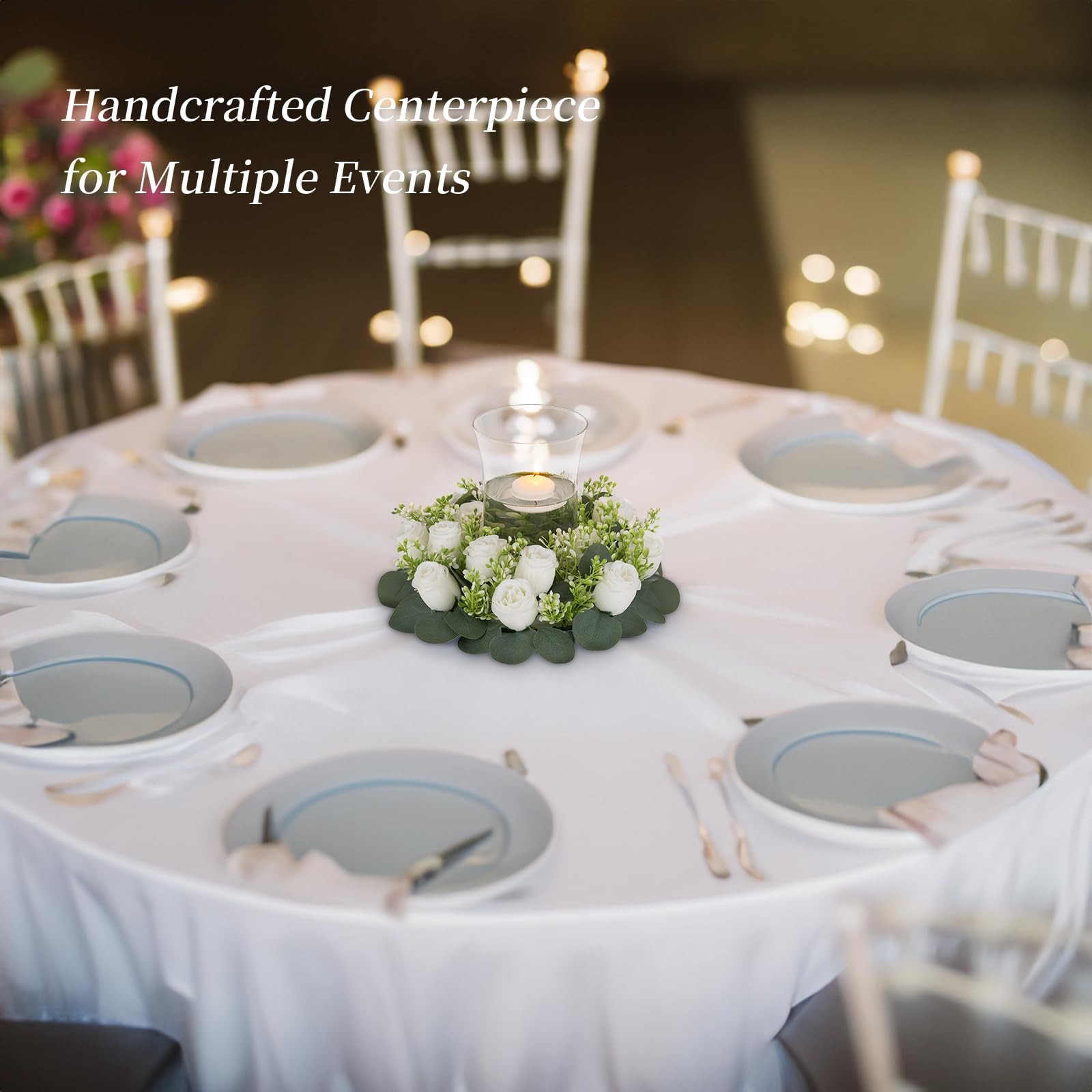 Large White Artificial Rose Candle Rings – 10Pcs Wedding Centerpiece Decor