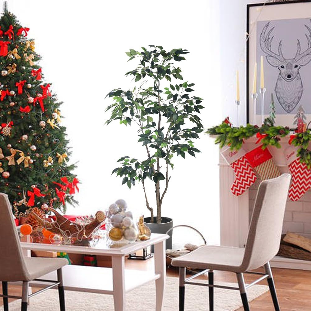 5Ft Lifelike Artificial Ficus Tree for Home, Office, and Garden Decor