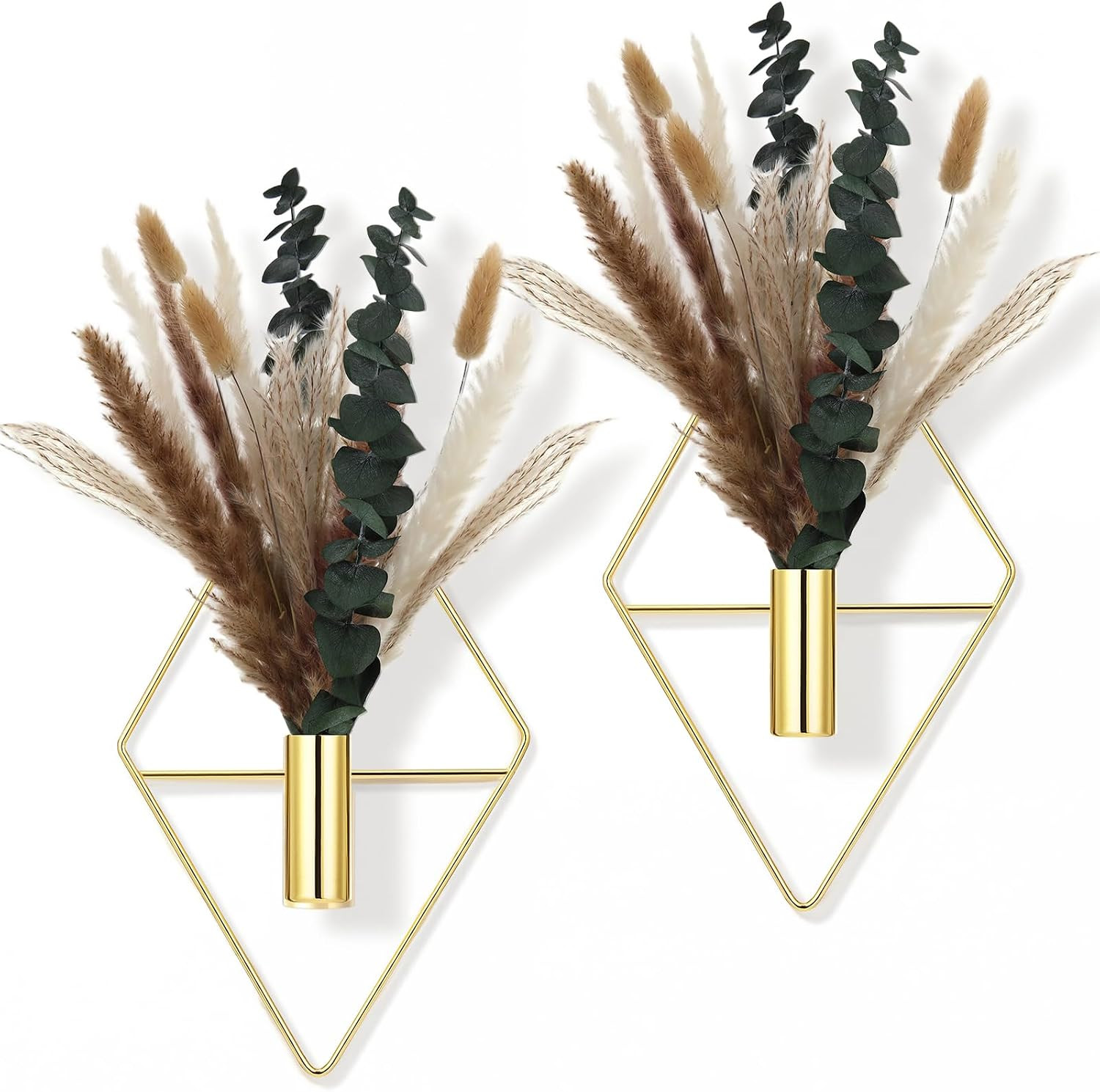 4 Pcs Hanging Planters with Artificial Pampas Grass Metal Hanging Vase Indoor Pl