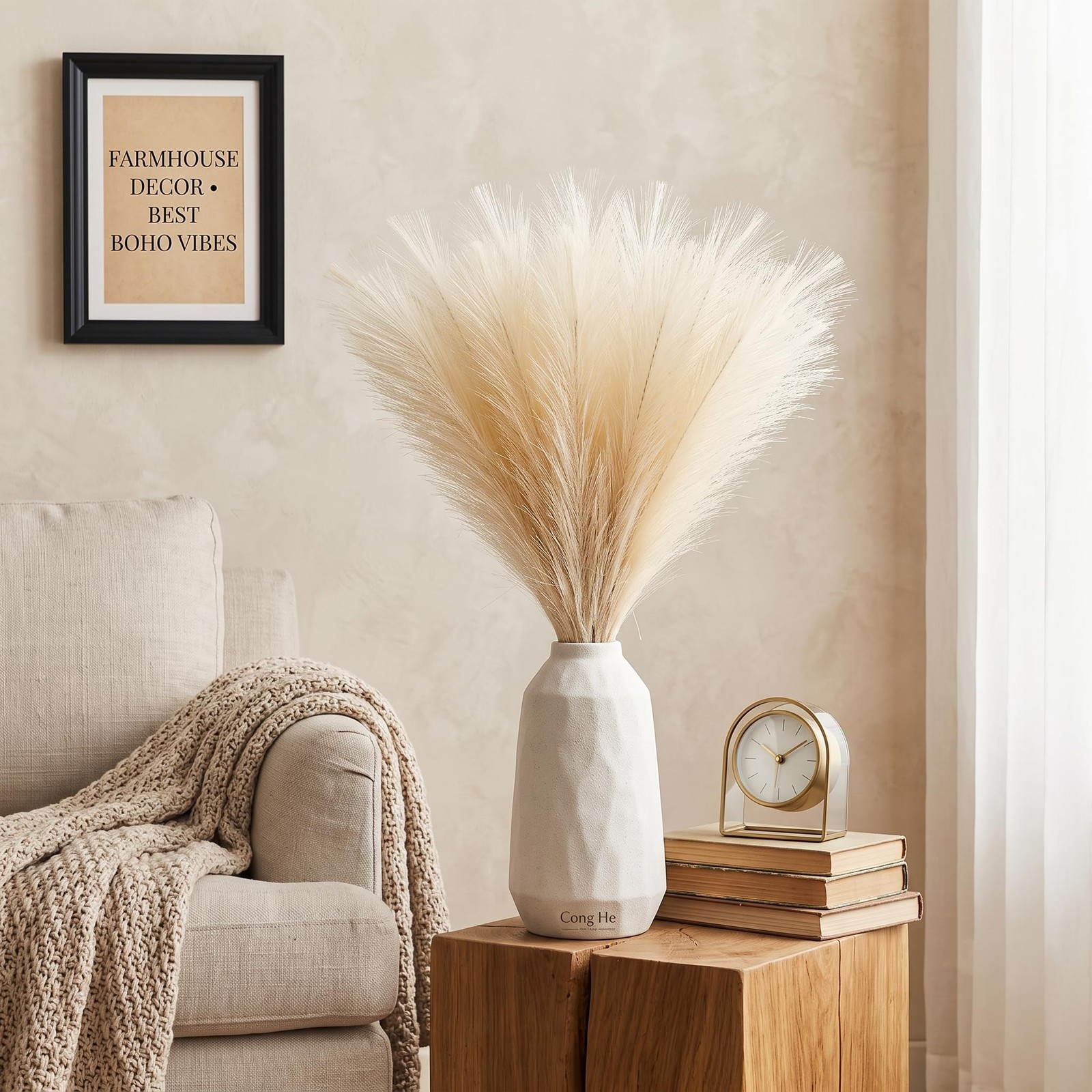 30PCS Artificial Pampas Grass Decor, 21.7″ Small Faux Pampas Grass No Sheddin…