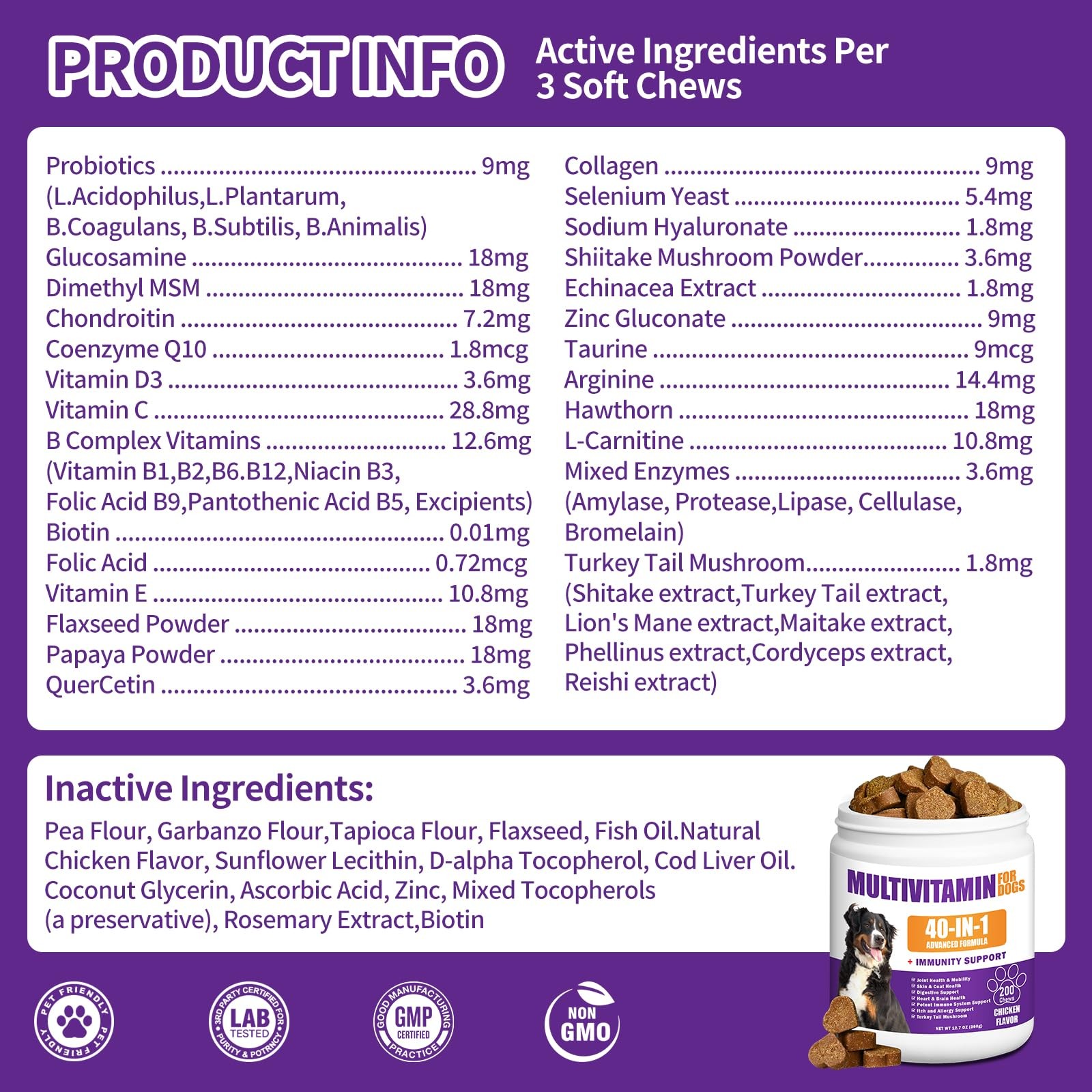 40 in 1 Dog Vitamins and Supplements 200Ct Multivitamin Chewable,…