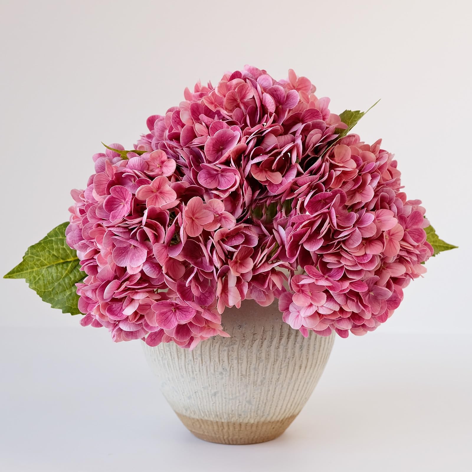3 pcs Real Touch Hydrangea Artificial Flowers, 21″ Dark Pink Large Long Stems…