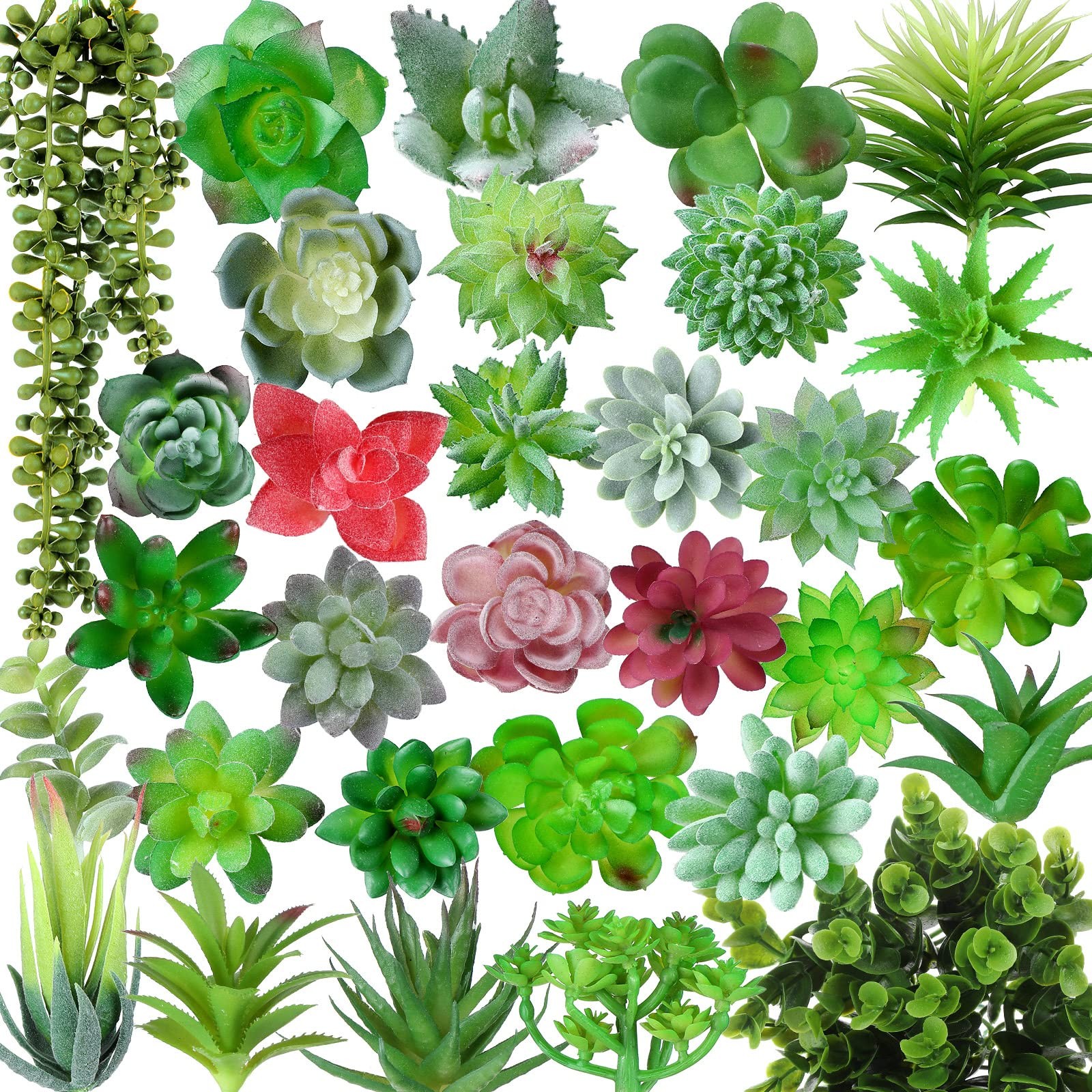32 PCS Artificial Succulent Plants Mini Fake Faux Realistic Unpotted Flocked