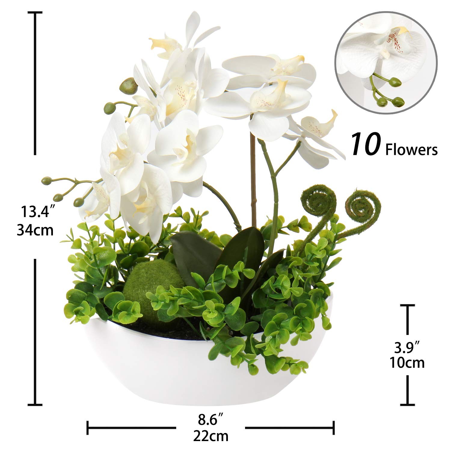 Orchids Artificial Flowers 14″ Large Fake Orchid White Phalaenopsis Orchid Fl…