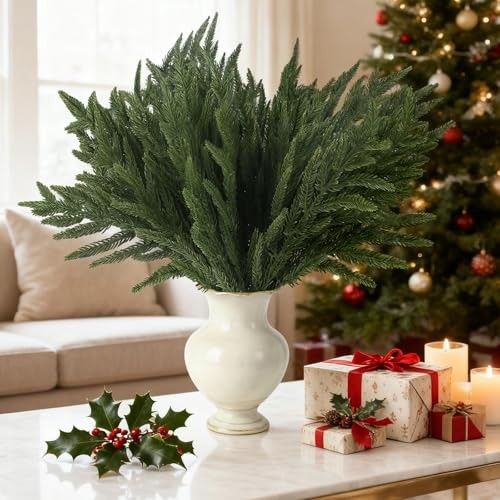 12 Pcs 18″ Faux Norfolk Pine Stems Real Touch Norfolk Pine Branches for Vases