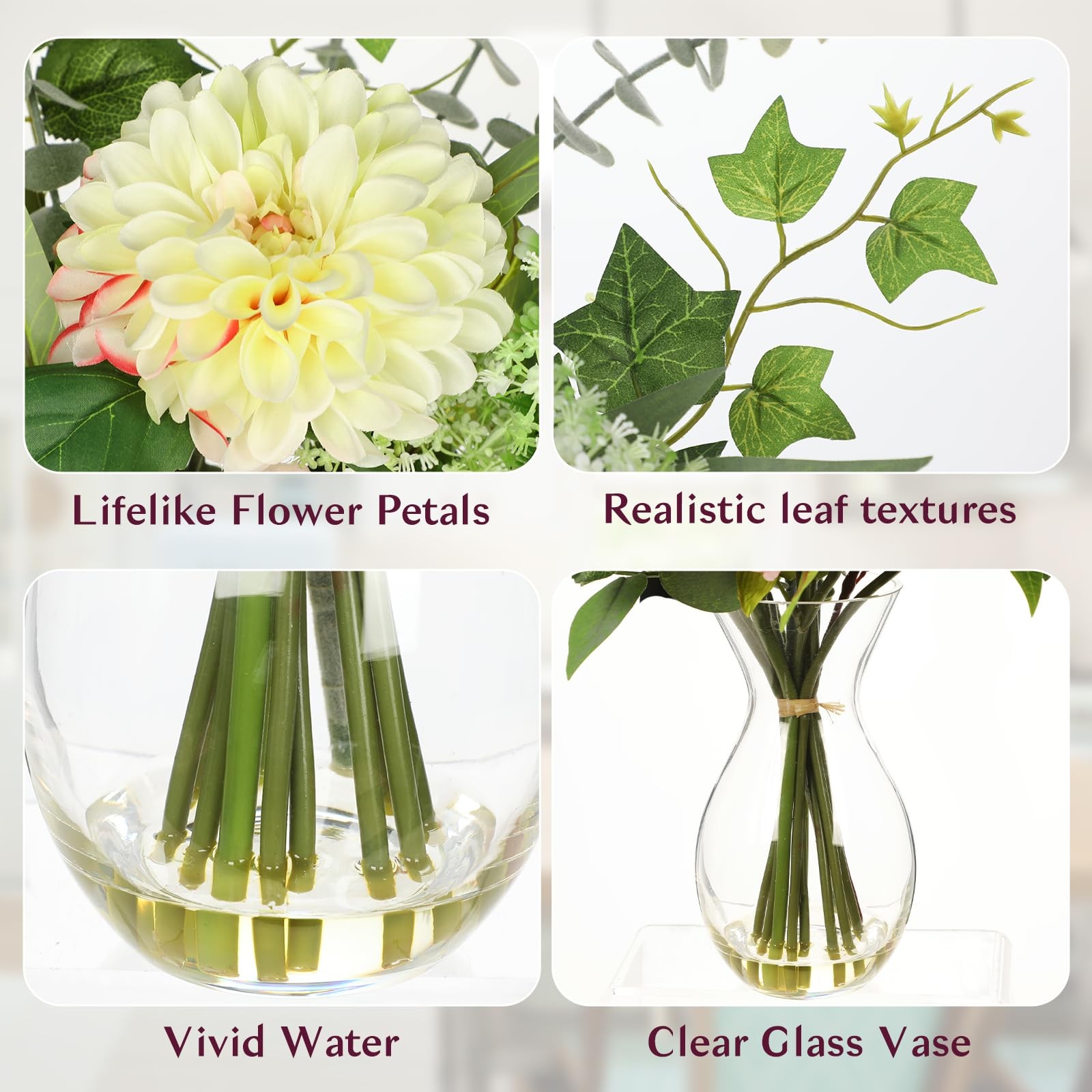 Artificial Floral Arrangement with Faux Water – 19.7” Tall Mixed Peony, Rose,…